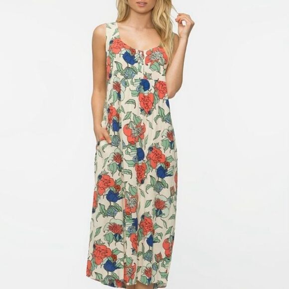 Tavik Crinkle Sleeveless Floral Print Midi Dress Small - Picture 1 of 9